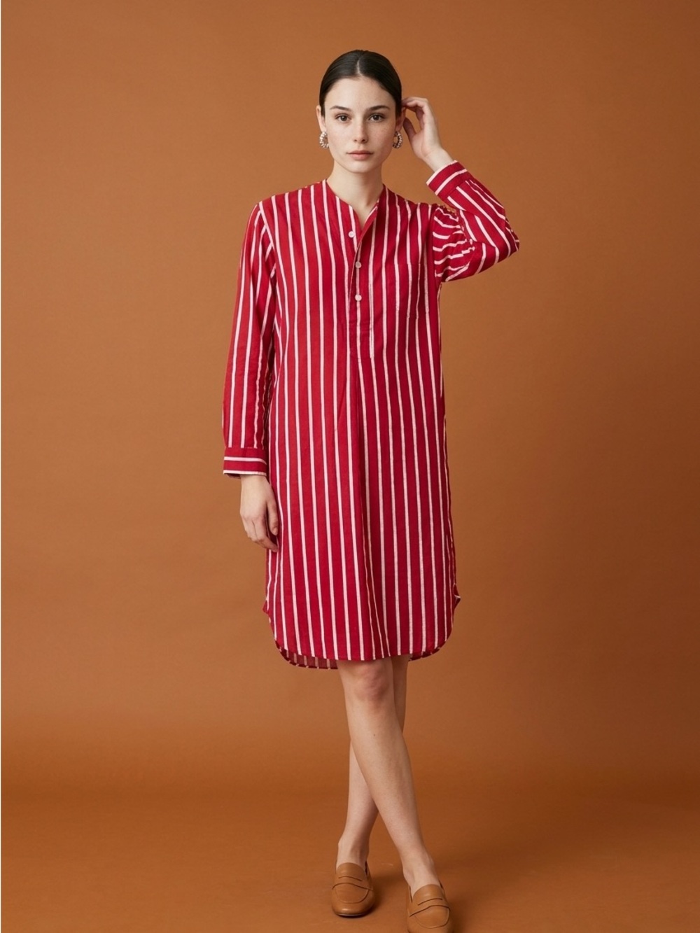 Vintage Red and White Vertical Stripe Shirt Dress